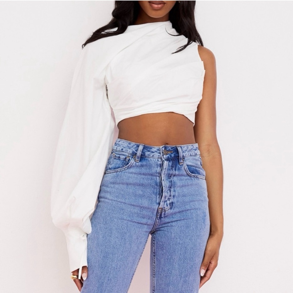 House of CB Arta White Cotton Cropped Top